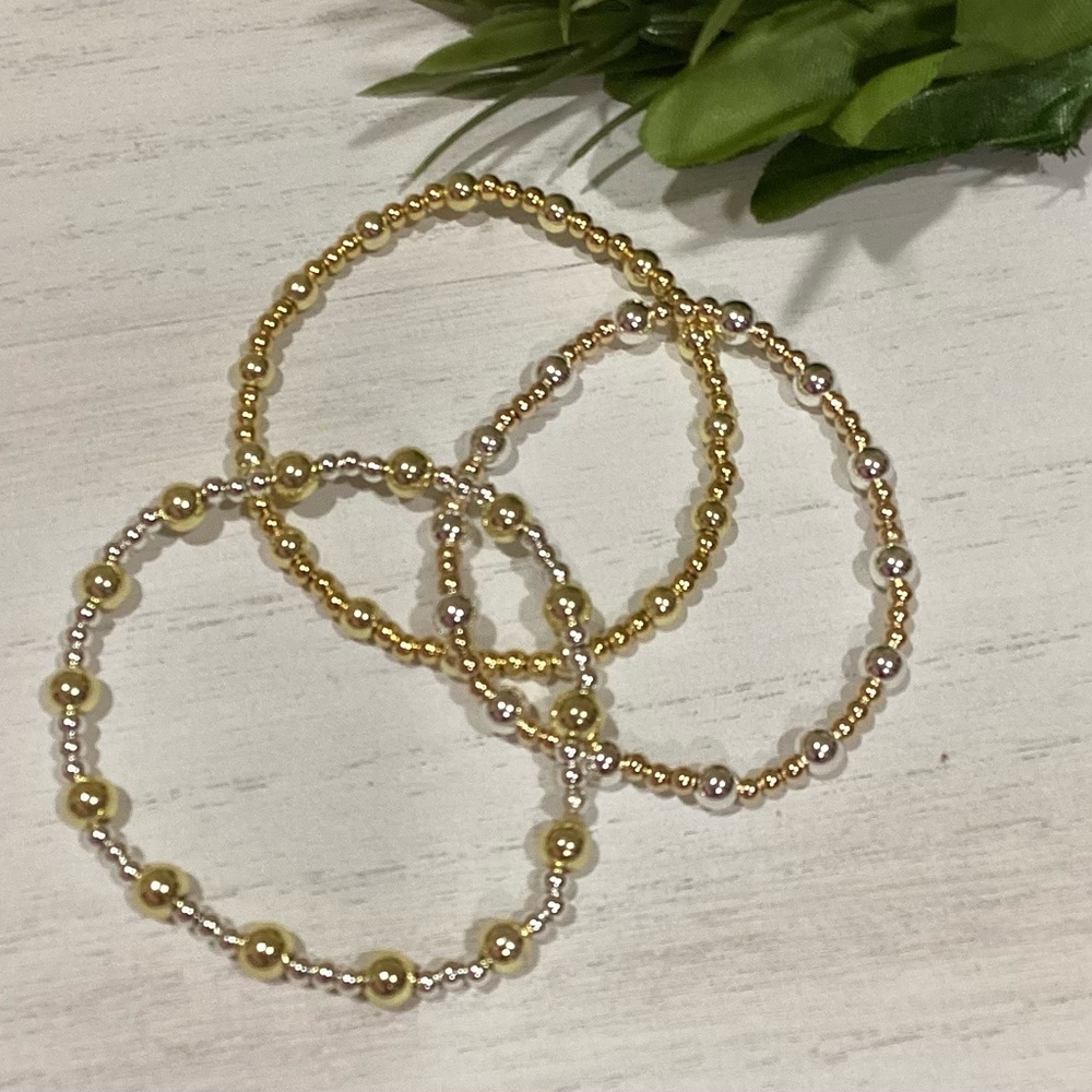 14K Gold Plated Custom Bracelet Stack w/ silver and gold beads